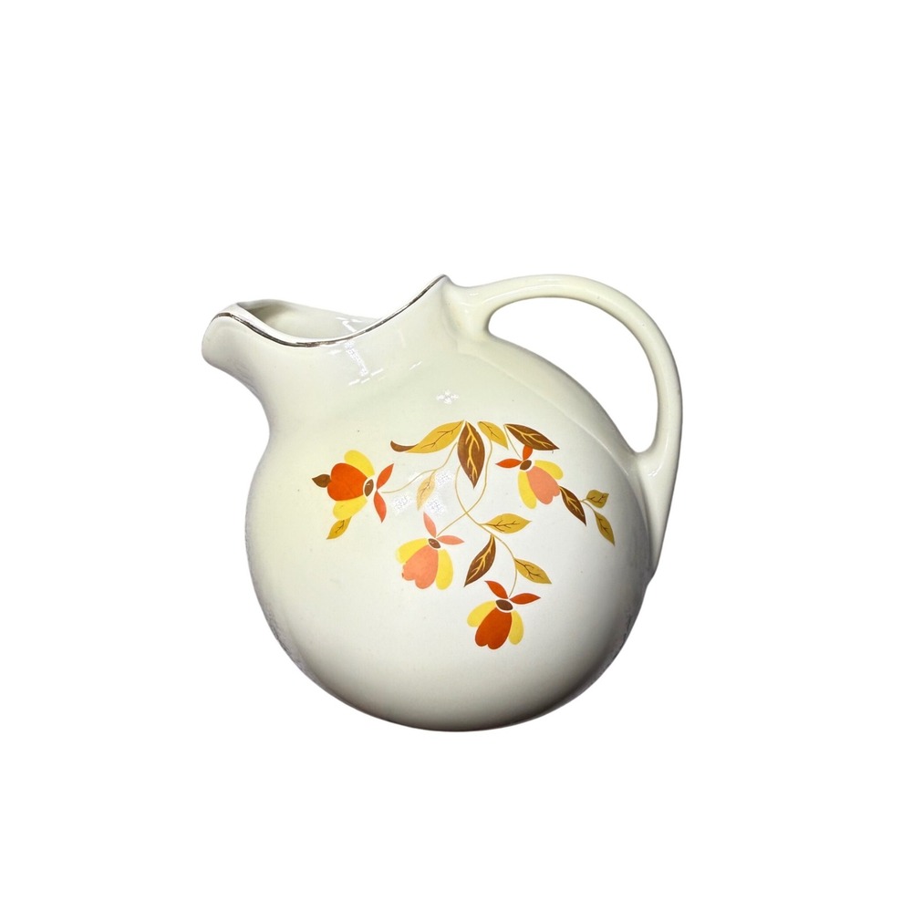 Hall Superior Jewel Tea Autumn Leaf Ball Pitcher 8" Tall Vintage with Ice Lip